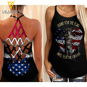 STAND FOR FLAG Criss-Cross Open Back Camisole Tank Top TMTL CROSS