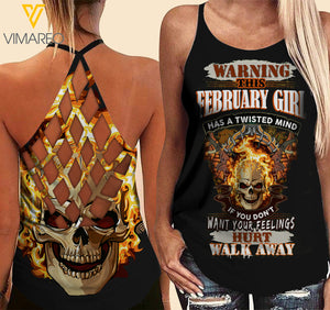 February Girl with SKull Criss-Cross Open Back Camisole Tank Top