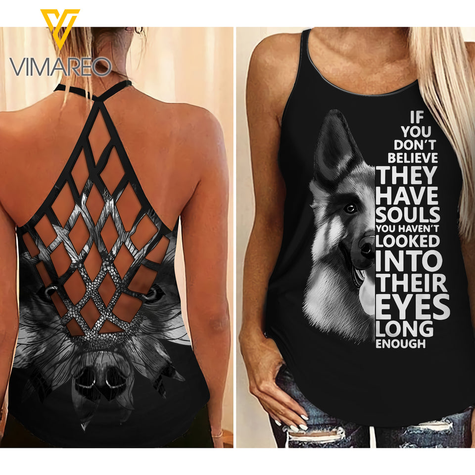 German Shepherd Soul Criss-Cross Open Back Camisole Tank Top