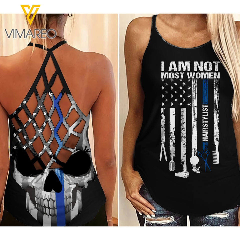 Hairstylist Criss-Cross Open Back Camisole Tank Top MAR-MA25