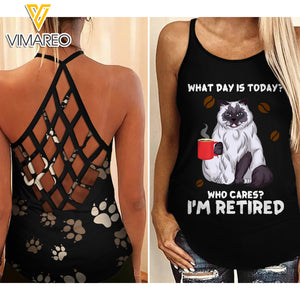 HIMALAYA CAT RETIRED COFFEE CRISS-CROSS TANK TOP TNMA1309