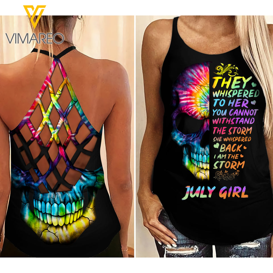 July Girl Skull Tattoos Criss-Cross Open Back Camisole Tank Top 1503NGBA