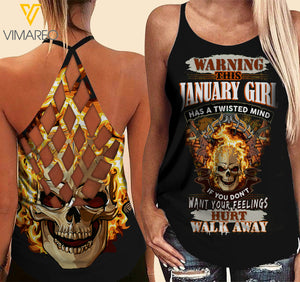 January Girl with SKull Criss-Cross Open Back Camisole Tank Top
