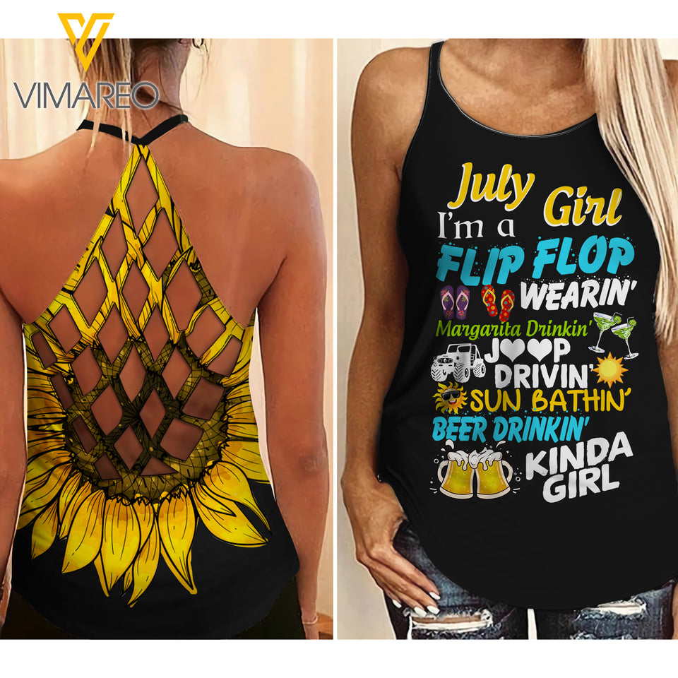 July Girl flip flops Criss-Cross Open Back Camisole Tank Top ZA1903
