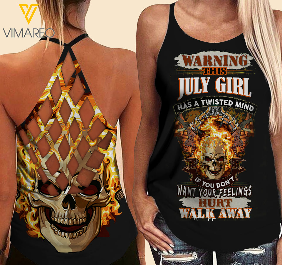 July Girl with SKull Criss-Cross Open Back Camisole Tank Top