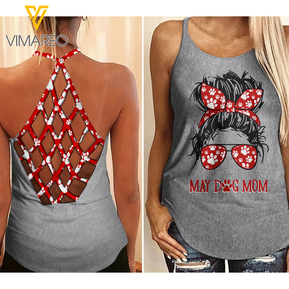 May Dog Mom Criss-Cross Open Back Camisole Tank Top