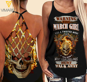 March Girl with SKull Criss-Cross Open Back Camisole Tank Top