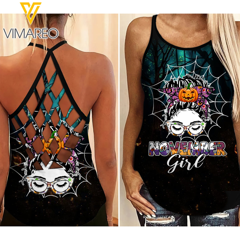 November Girl Halloween Criss-Cross Open Back Camisole Tank Top NEY30