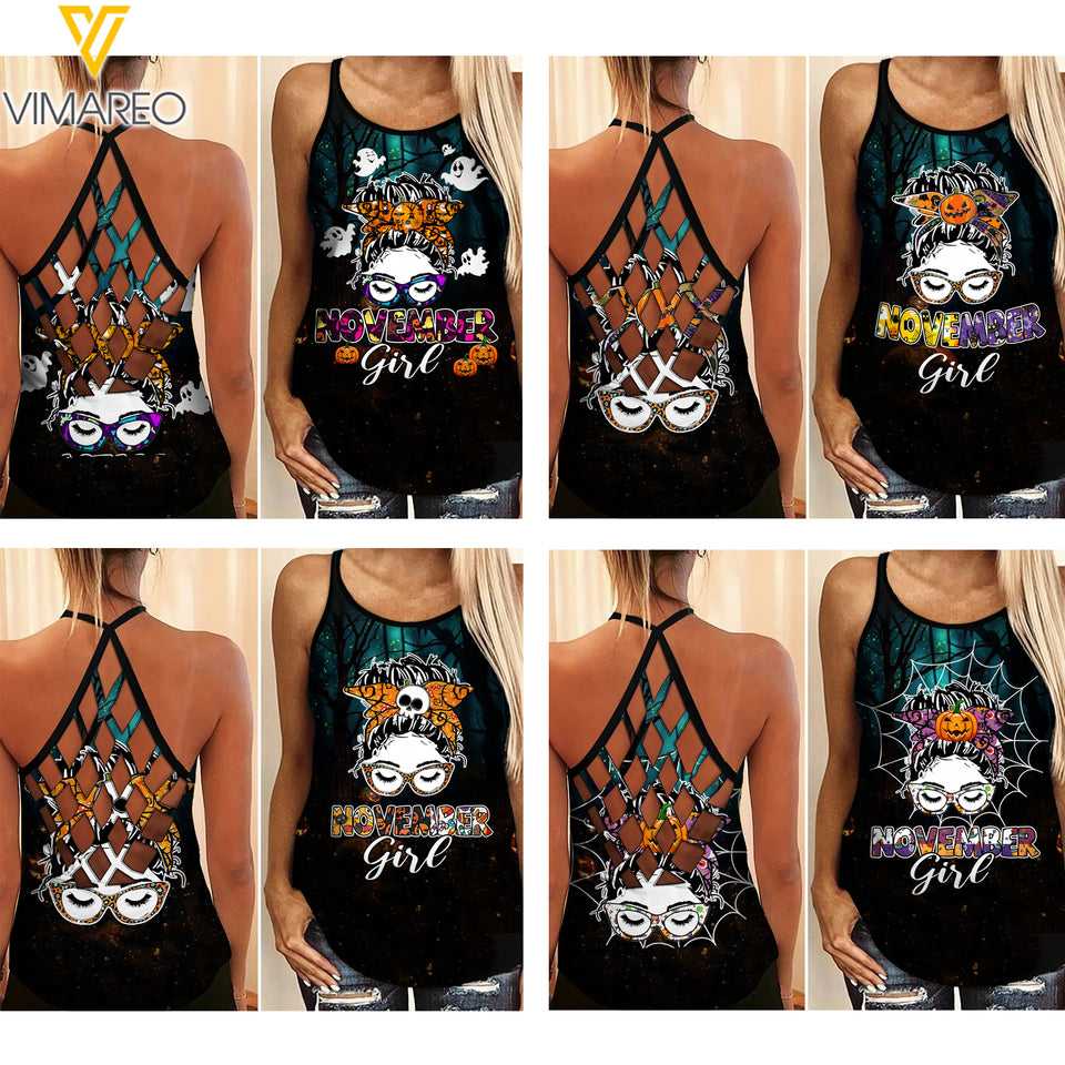 November Girl Halloween Criss-Cross Open Back Camisole Tank Top NEY30