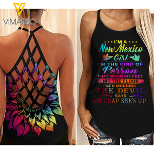 New Mexico Girl With Sunflower Criss-Cross Open Back Camisole Tank Top/ Legging