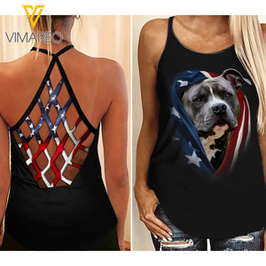 PHN Pitbull Dog Criss-Cross Open Back Camisole Tank Top APR-MA20