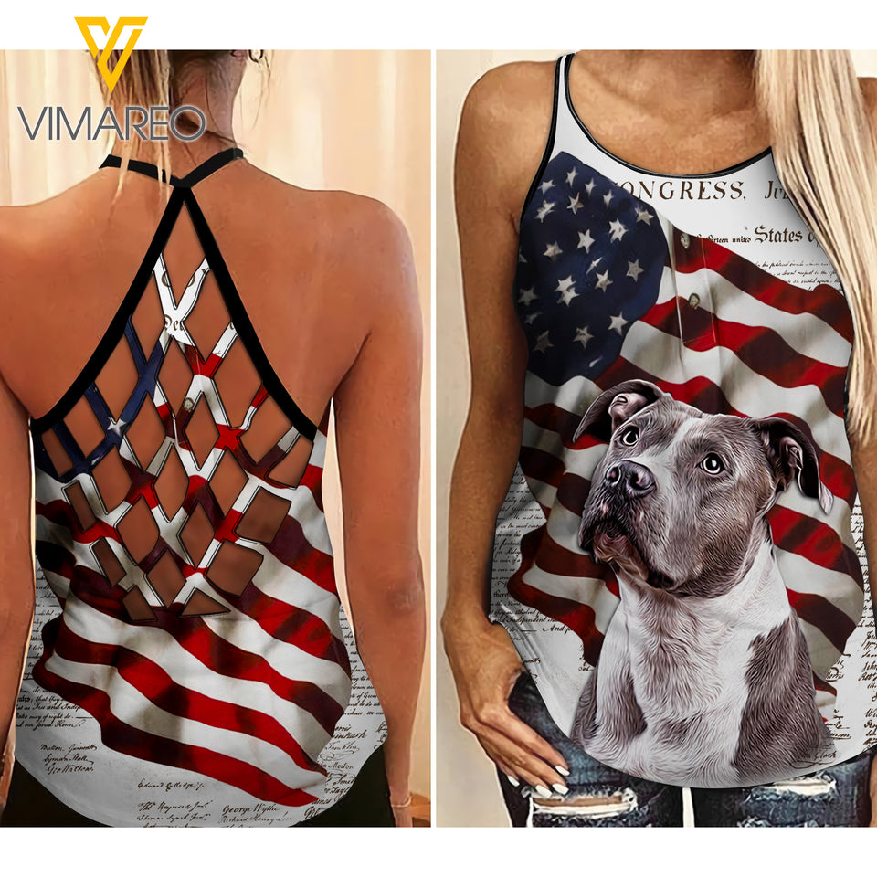 Pitbull Dog Criss-Cross Open Back Camisole Tank Top APR-MA27