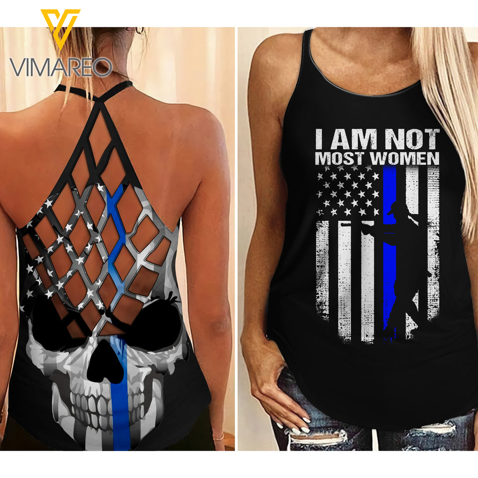 Police Criss-Cross Open Back Camisole Tank Top MAR-MA25