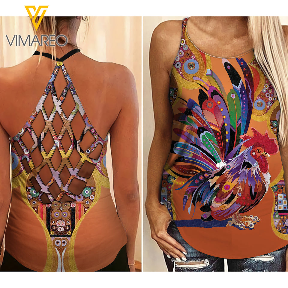 Rooster Criss-Cross Open Back Camisole Tank Top 2 style MAR-MA19