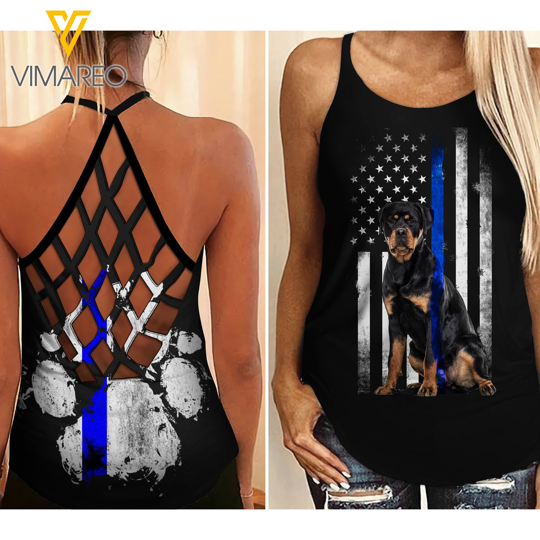 ROTTWEILER DOG CRISS-CROSS OPEN BACK CAMISOLE TANK TOP