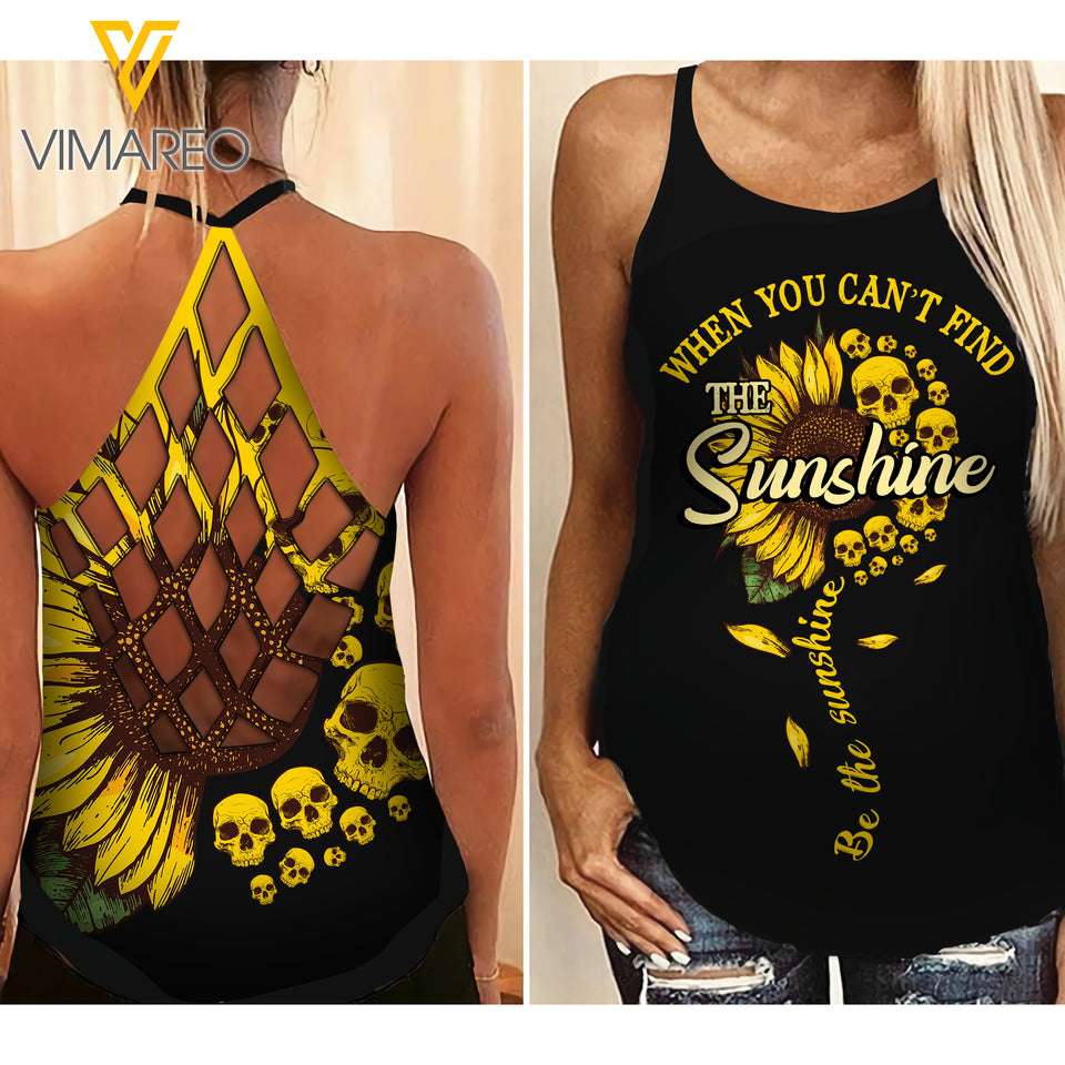 PHN BE THE SUNSHINE Criss-Cross Open Back Camisole Tank Top Legging MAR-MA15