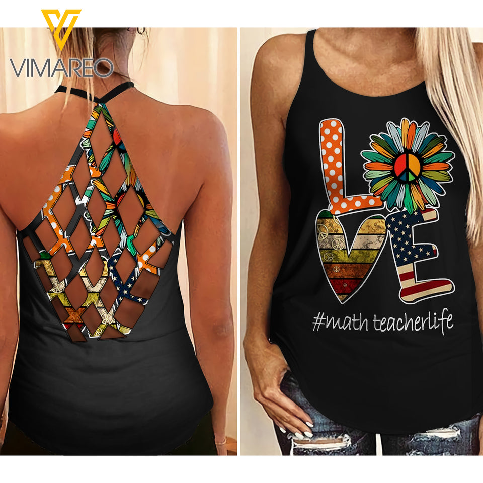 Math Teacher Girl Criss-Cross Open Back Camisole Tank Top Legging MAR-MA18