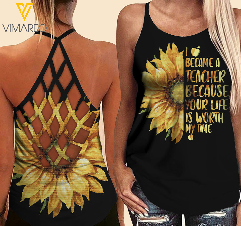 Teacher Girl Criss-Cross Open Back Camisole Tank Top Legging MAR-MA18