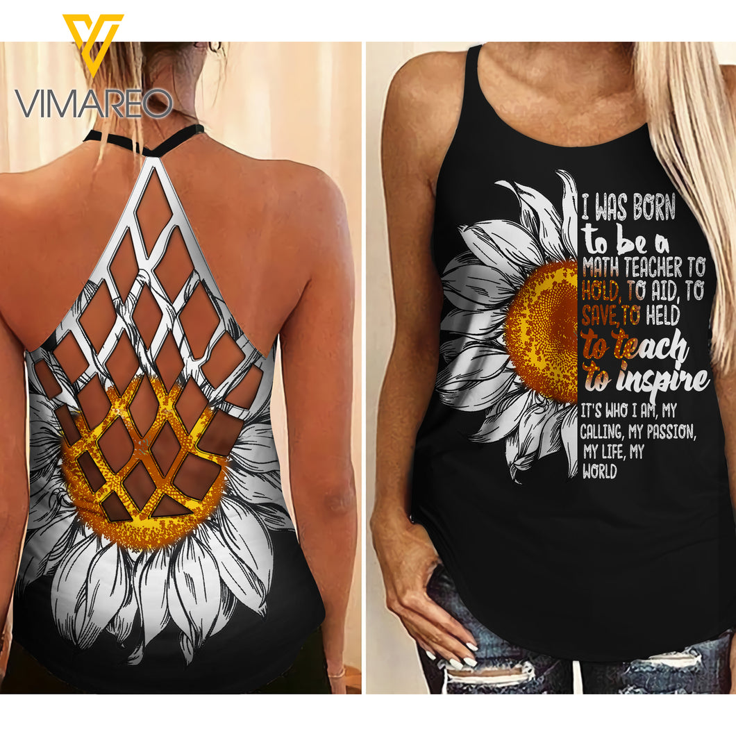 Math Teacher Girl Criss-Cross Open Back Camisole Tank Top Legging MAR-MA18 GH