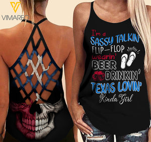 Texas lovein' Kinda girl-Criss-Cross Open Back Camisole Tank Top