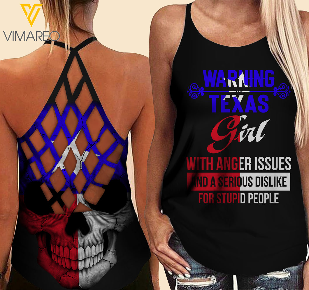 TEXAS GIRL WARNING CRISS-CROSS TANK TOP