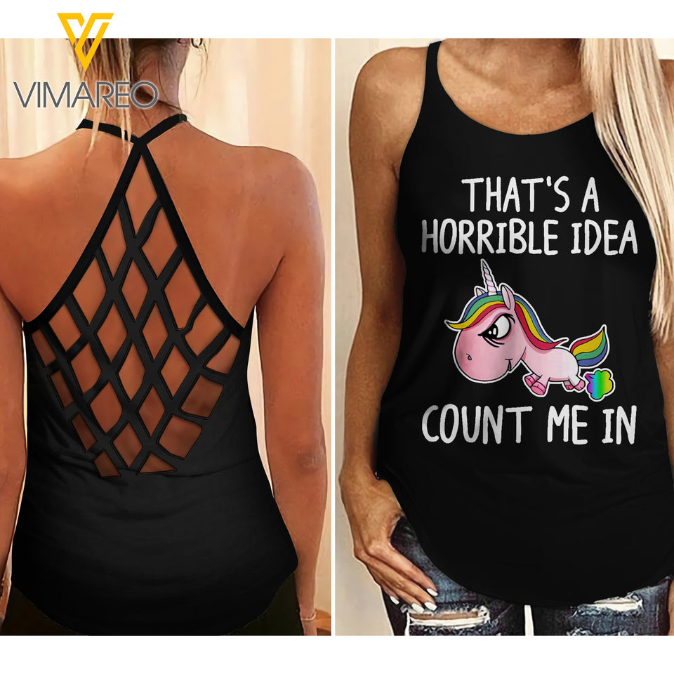UNICORN Girl Criss-Cross Open Back Camisole Tank Top 1106A