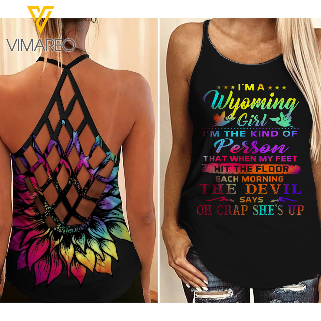 Wyoming Girl With Sunflower Criss-Cross Open Back Camisole Tank Top/ Legging