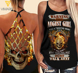 August Girl with SKull Criss-Cross Open Back Camisole Tank Top