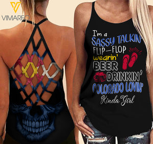 Colorado lovein' Kinda girl-Criss-Cross Open Back Camisole Tank Top