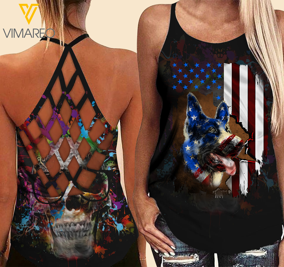 German shepherd Criss-Cross Open Back Camisole Tank Top Z1303