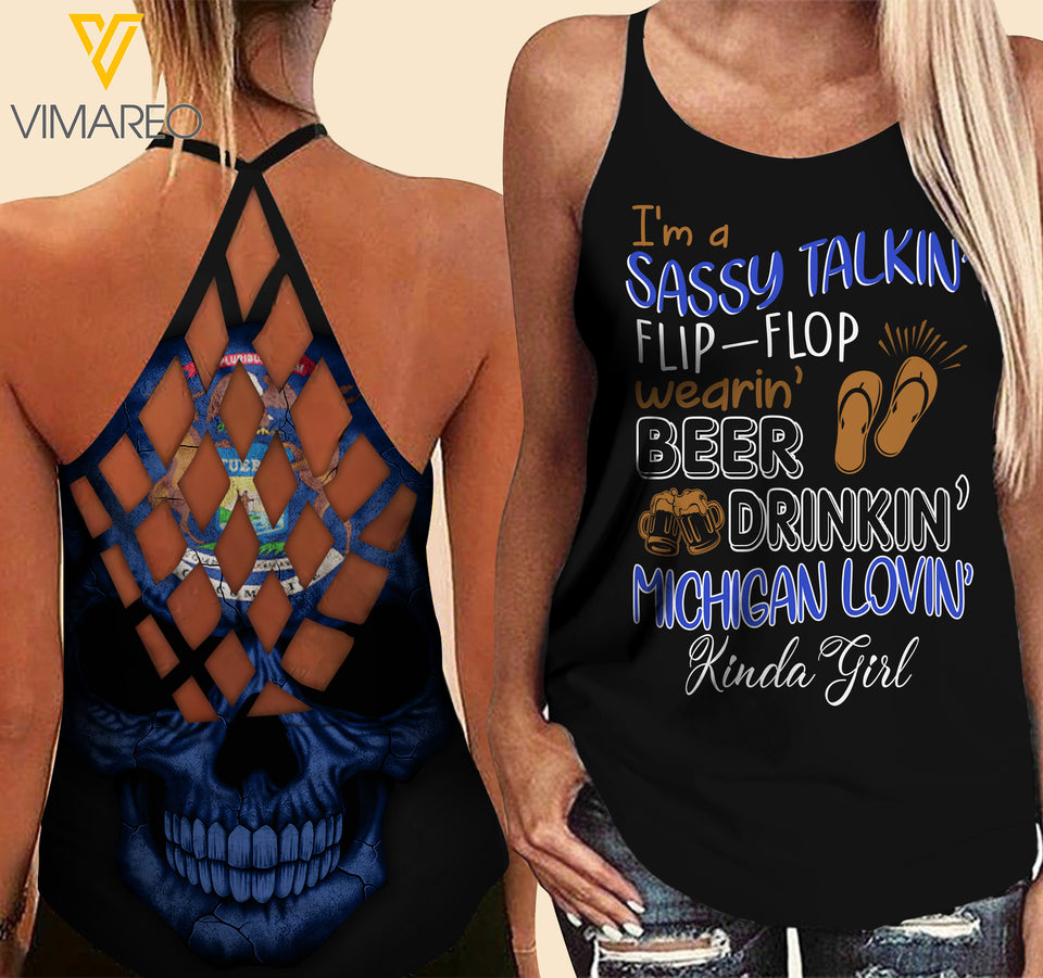 Michigan lovein' Kinda girl-Criss-Cross Open Back Camisole Tank Top