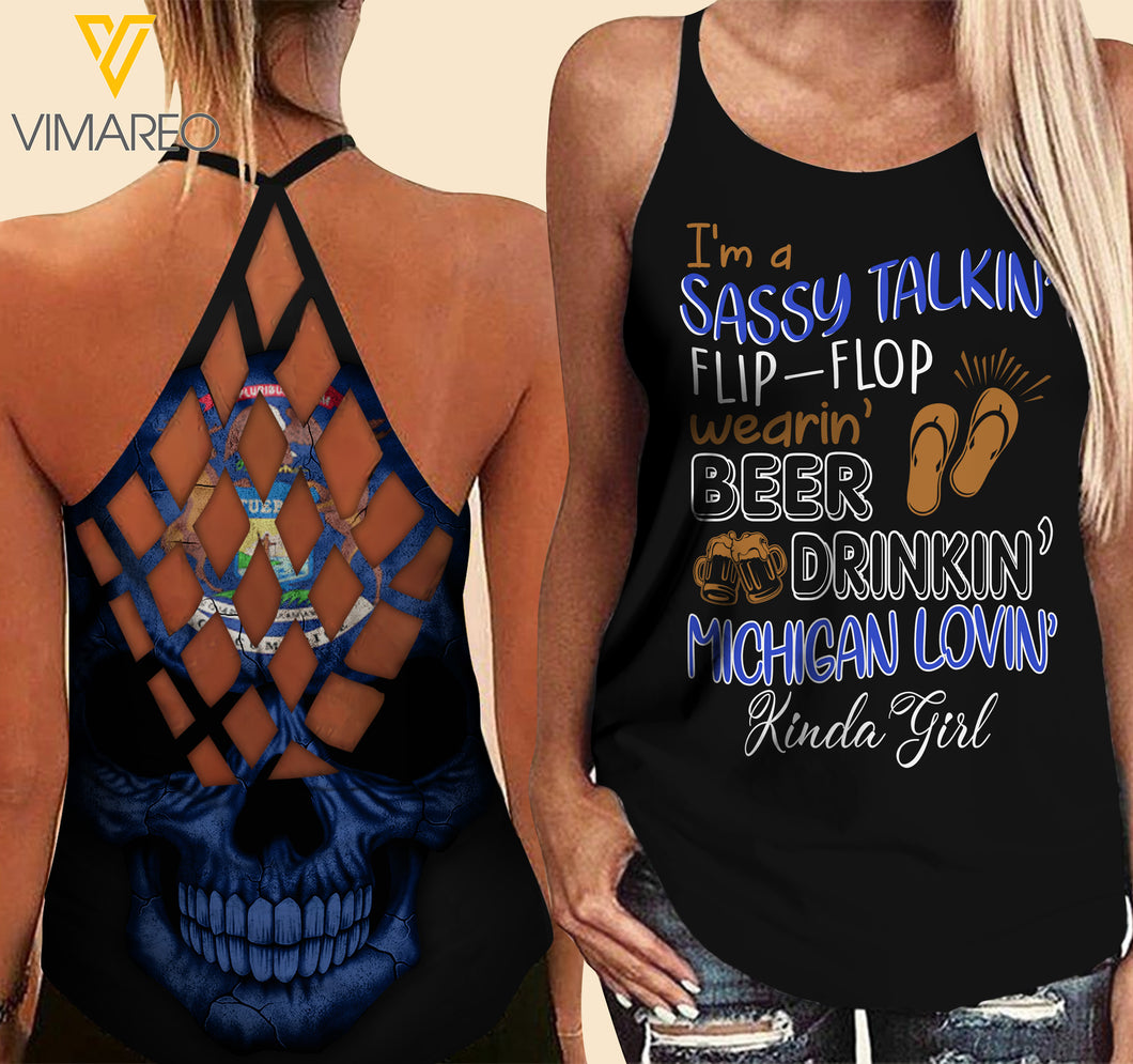 Michigan lovein' Kinda girl-Criss-Cross Open Back Camisole Tank Top