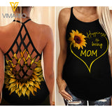 Mom Sunflower girl Criss-Cross Open Back Camisole Tank Top 2806A