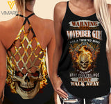 November Girl with SKull Criss-Cross Open Back Camisole Tank Top