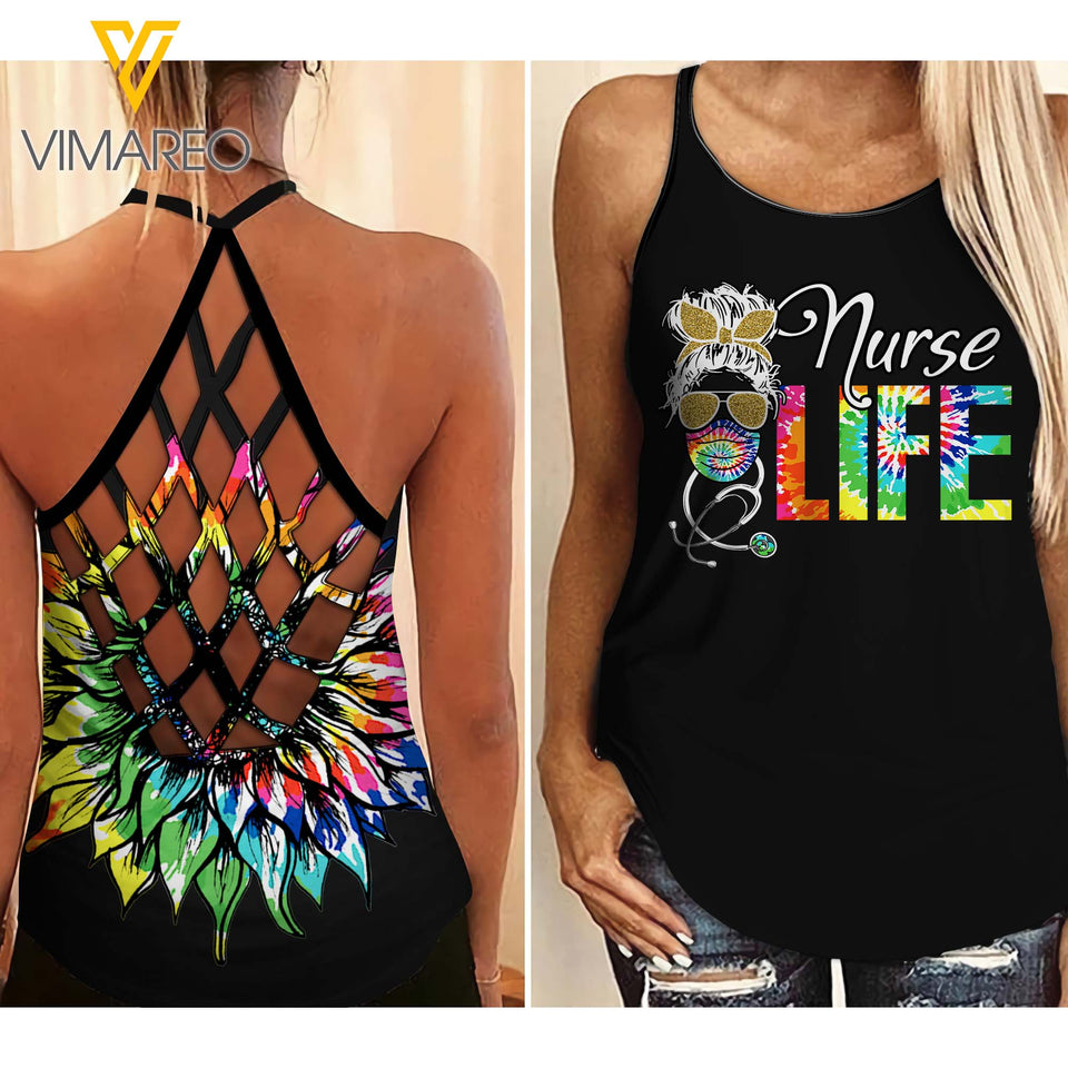 NURSE LIFE CRISS-CROSS OPEN BACK CAMISOLE TANK TOP