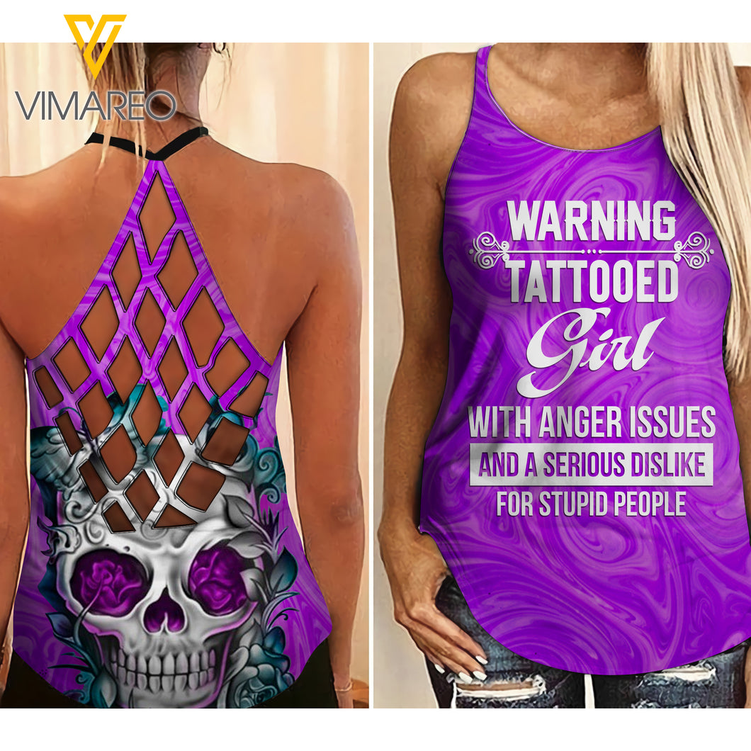 Tattooed Girl Criss-Cross Open Back Camisole Tank Top 2503NGBA