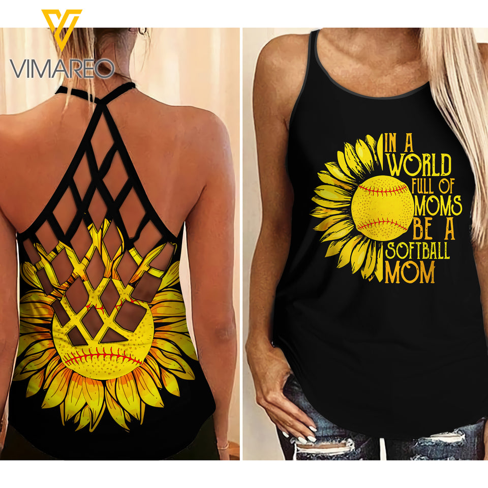 KHMD IN A WORLD FULL OF MOMS SOFTBALL Criss-Cross Tank Top 1204