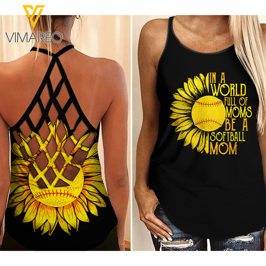 KHMD IN A WORLD FULL OF MOMS SOFTBALL Criss-Cross Tank Top 1204
