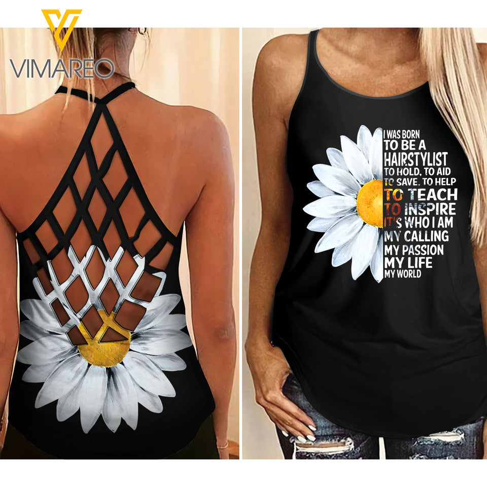 BARTENDER GIRL CRISS-CROSS TANK TOP FLOWER CHILD