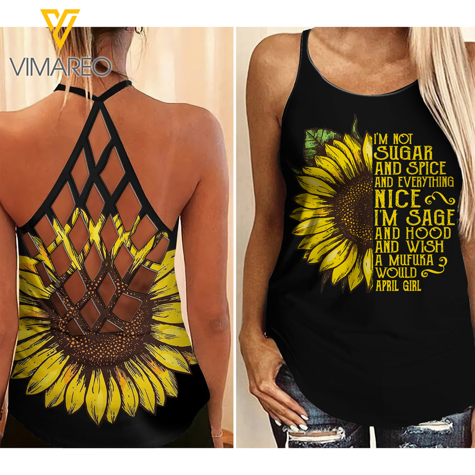 APRIL GIRL SUGAR AND SPICE SUNFLOWER CRISS-CROSS TANK TOP TNMQ1002