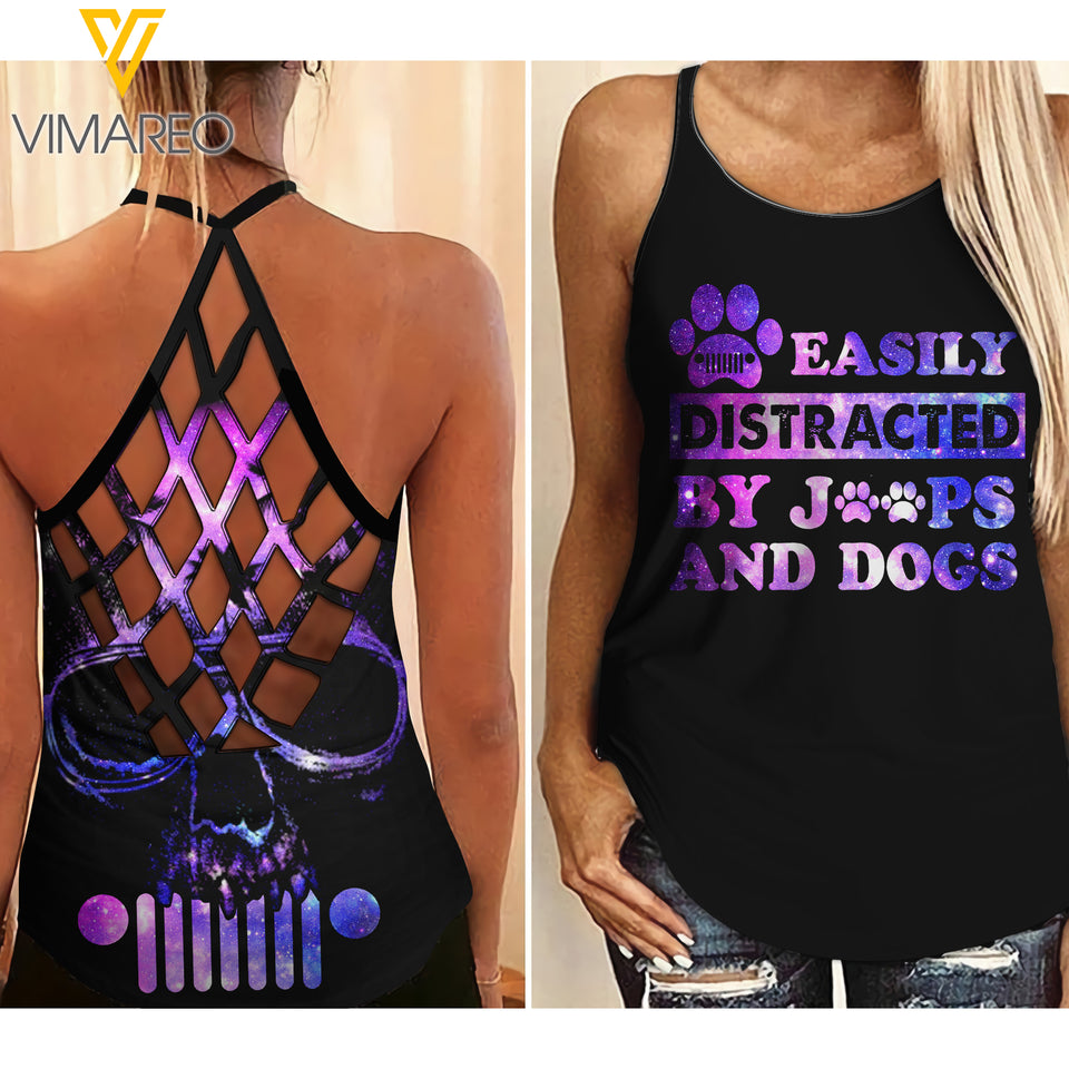JEEP AND DOGS GIRL CRISS-CROSS TANK TOP SKULL