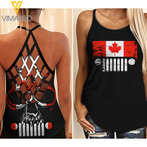 CANADIAN JEEP GIRL CRISS-CROSS TANK TOP SKULL