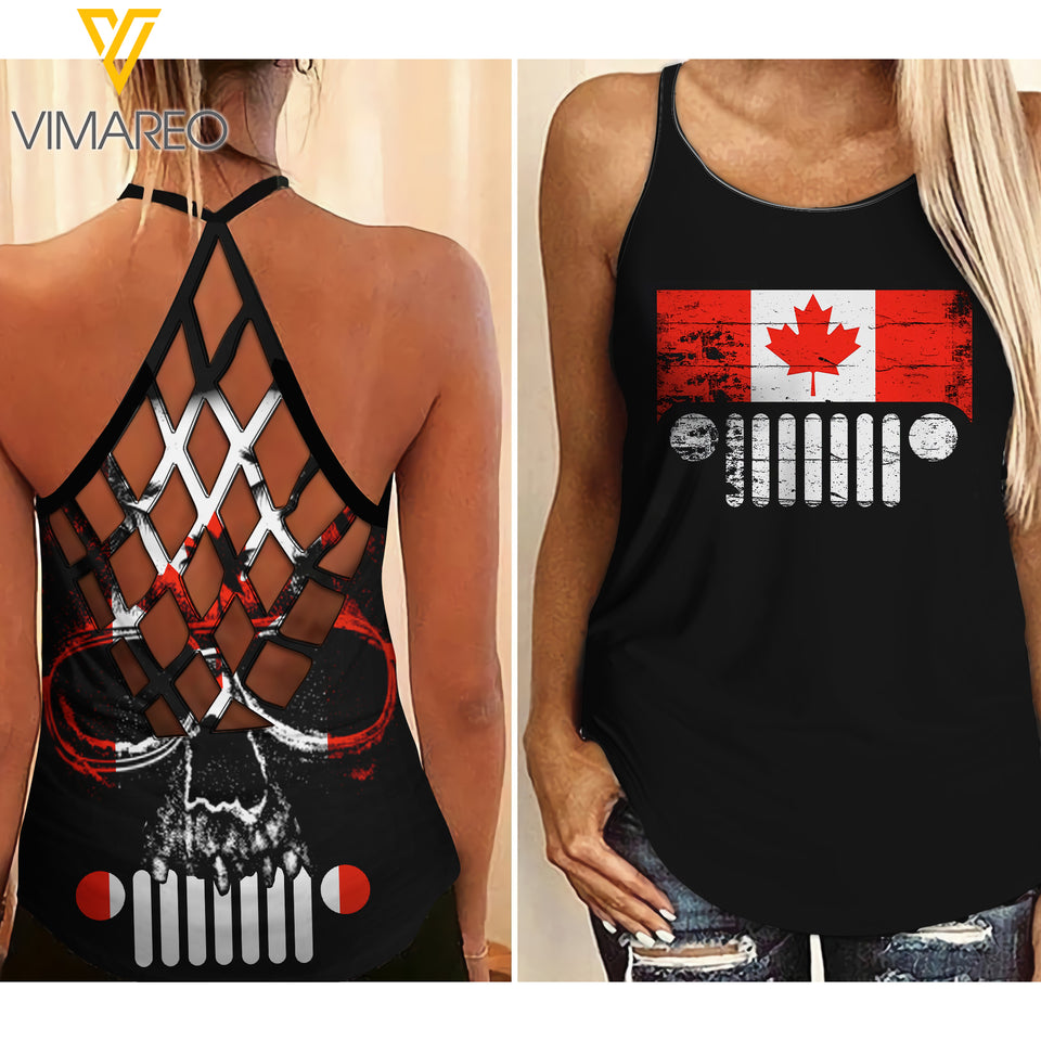 CANADIAN JEEP GIRL CRISS-CROSS TANK TOP SKULL