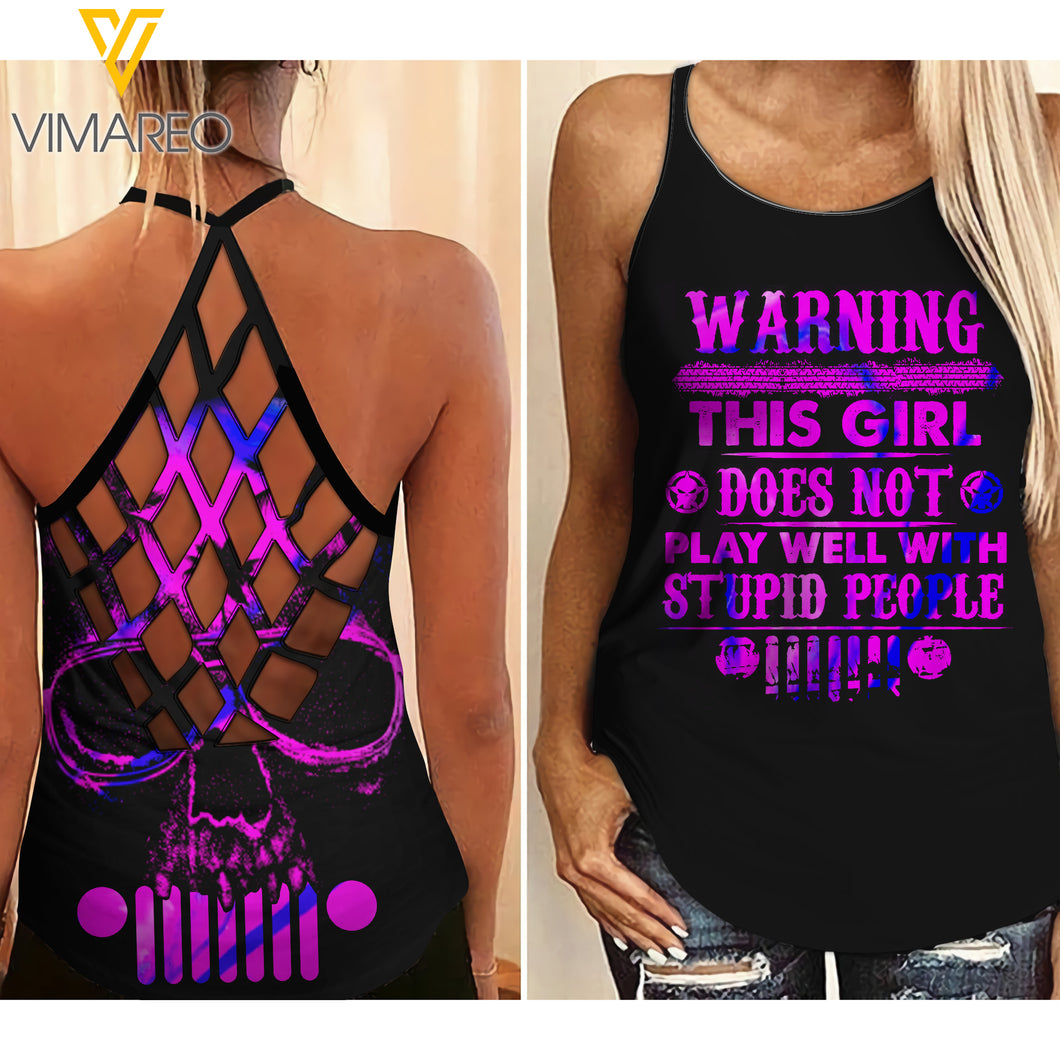 JEEP WARNING GIRL CRISS-CROSS TANK TOP SKULL