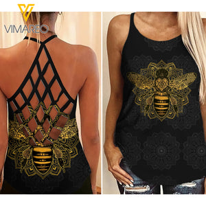 BEE MANDALA GOLD CRISS-CROSS TANK TOP