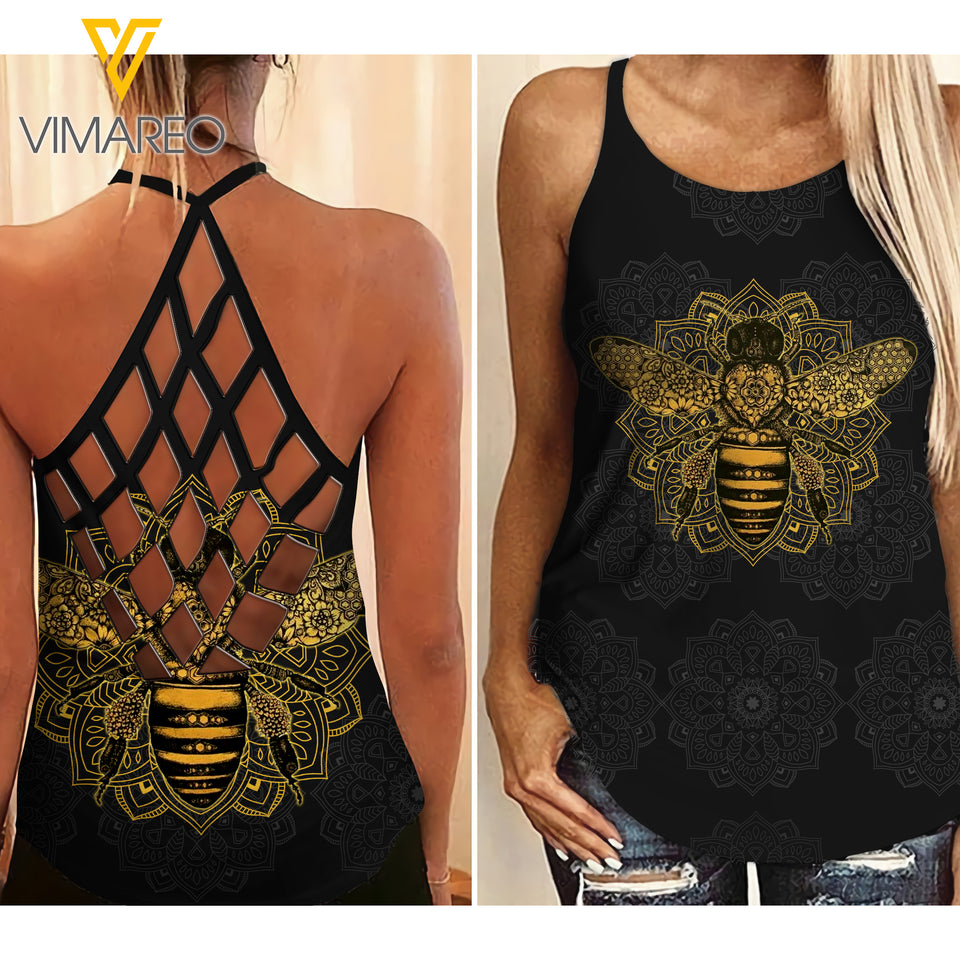 BEE MANDALA GOLD CRISS-CROSS TANK TOP