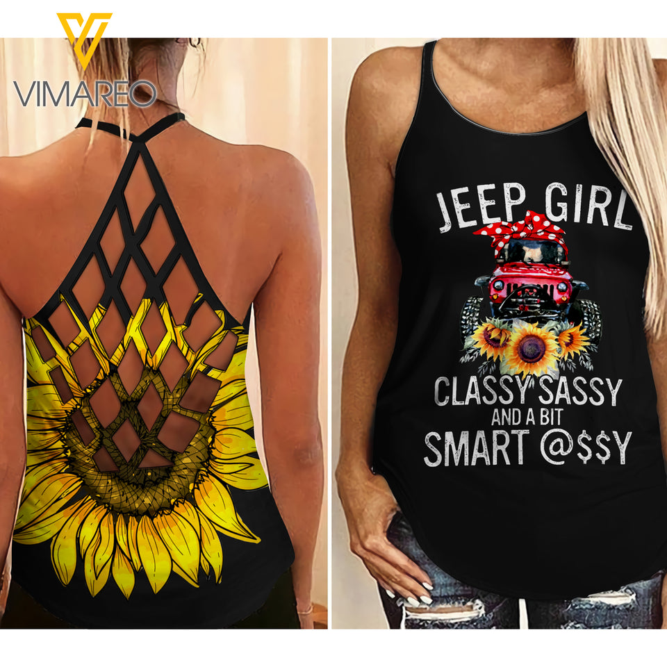 JEEP GIRL SUNFLOWER CRISS-CROSS TANK TOP