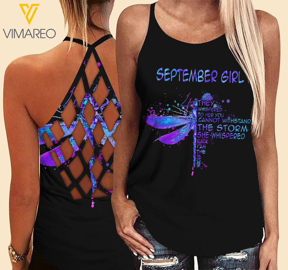 September Girl Criss-Cross Open Back Camisole Tank Top Legging TVMR