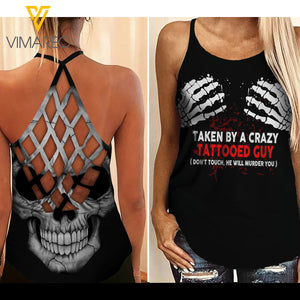 Taken by a crazy Tattooed guy Criss-Cross Open Back Camisole Tank Top Legging