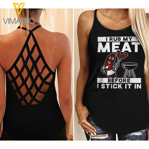 Rub my meat Criss-Cross Open Back Camisole Tank Top